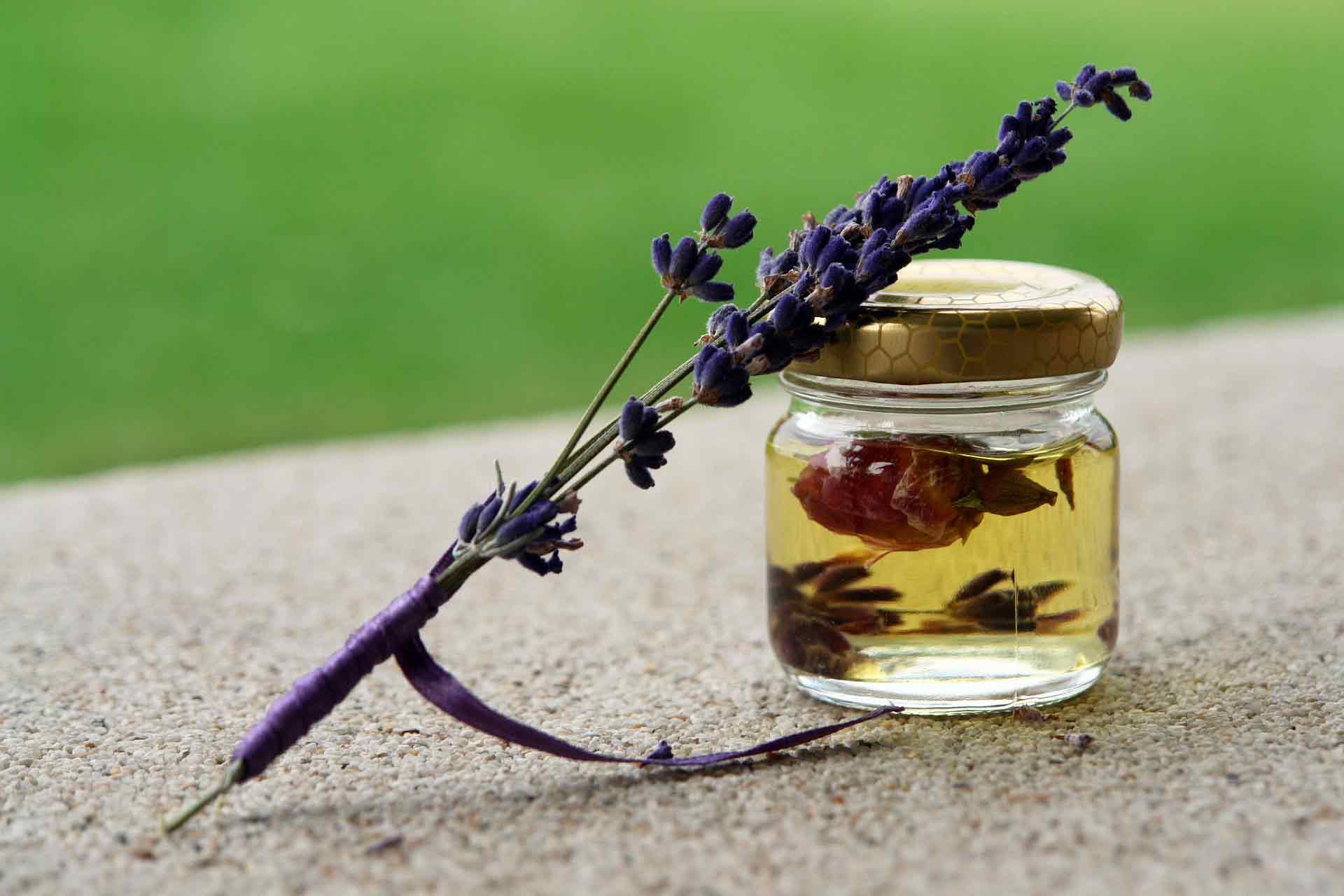 essential oil jar with lavender